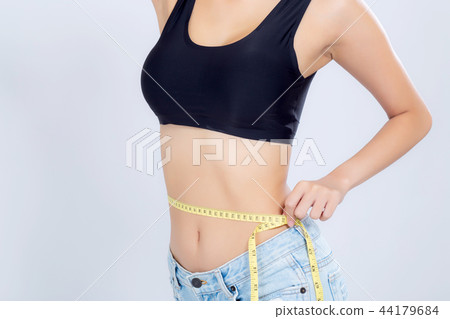 Closeup asian woman diet and slim 44179684