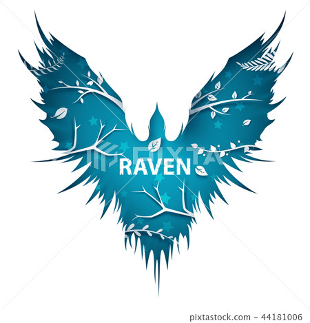Cartoon paper landscape. Crow, raven illustration. 44181006