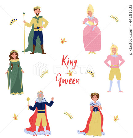 Collection of fairytale characters, king,queen, prince and princess, persons in historical costumes Collection of fairytale characters, king,queen, prince and princess, persons in historical costumes 44181532