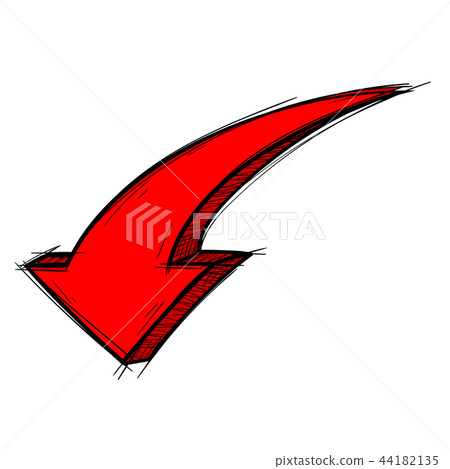 Red arrow. Down sign. Colored doodle - Stock Illustration [44182135 ...