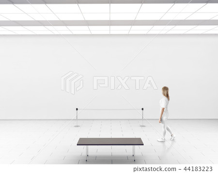 Modern gallery wall mockup. Woman walk in museum hall Modern gallery wall mockup. Woman walk in museum hall 44183223