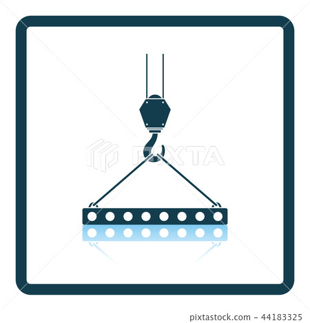 Icon of slab hanged on crane hook by rope slings 44183325