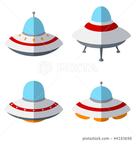 Set Of Colorful Alien Spaceships Isolated On White Stock Illustration