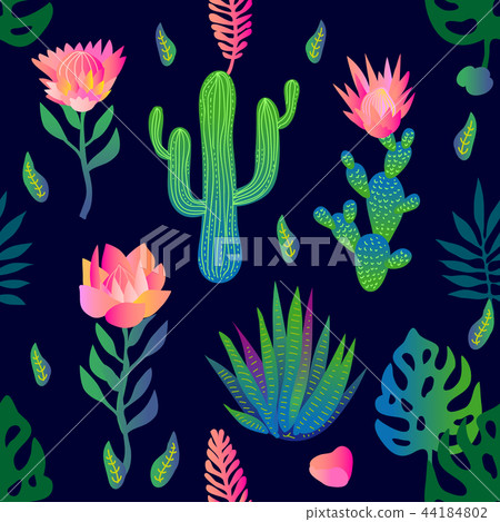 Garden with lotuses and cacti. 44184802