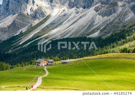 Beautiful mountain landscape of rifujio Brogles in Dolomites Italy Beautiful mountain landscape of rifujio Brogles in Dolomites Italy 44185274