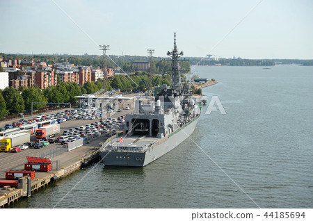 military ship at the cargo terminal in the port military ship at the cargo terminal in the port 44185694