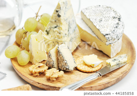 cheese, grapes and wine - still life closeup 44185858