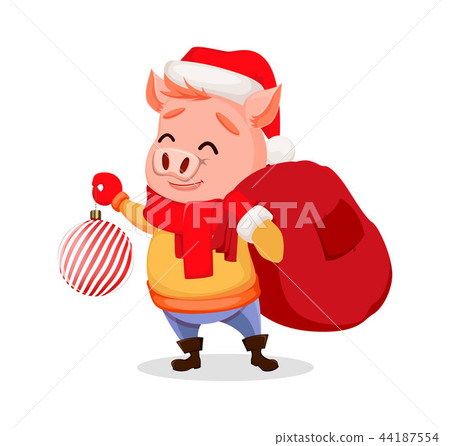 Merry Christmas. Cute pig wearing Santa Claus hat 44187554