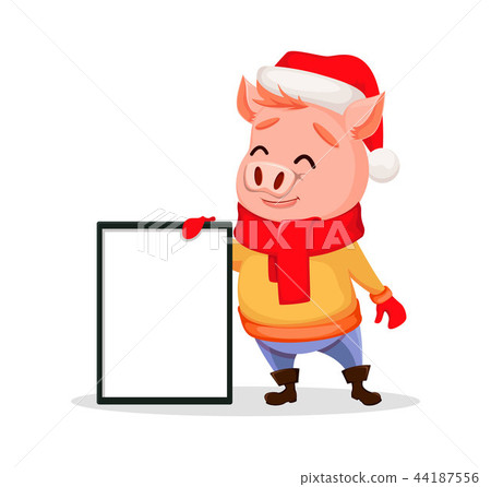 Merry Christmas. Cute pig wearing Santa Claus hat 44187556