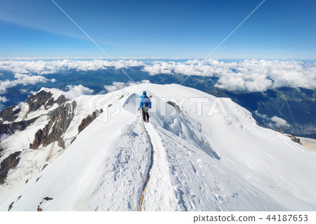 Trekking to the top of Mont Blanc mountain in French Alps 44187653
