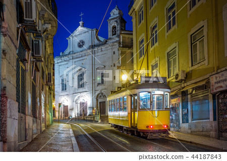 tram on line 28 in lisbon, portugal at night 44187843