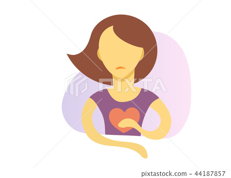 Girl holding hand on her heart icon. Flat vector illustration. Isolated on white background. Girl holding hand on her heart icon. Flat vector illustration. Isolated on white background. 44187857