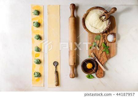 Ingredients for homemade pasta cooking Ingredients for homemade pasta cooking 44187957