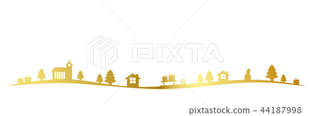 golden christmas landscape border with church firs houses and gifts golden christmas landscape border with church firs houses and gifts 44187998