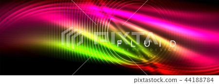 Neon glowing fluid wave lines, magic energy space light concept, abstract background wallpaper Neon glowing fluid wave lines, magic energy space light concept, abstract background wallpaper 44188784