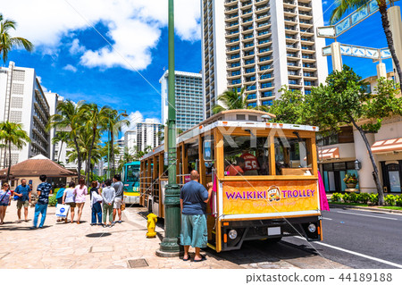 << Hawaii >> Trolley bus of Waikiki Kalakaua Road << Hawaii >> Trolley bus of Waikiki Kalakaua Road 44189188