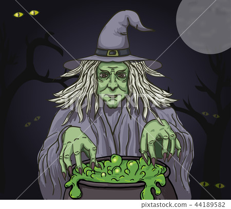 Evil cartoon witch with cauldron. Vector clip art illustration. Evil cartoon witch with cauldron. Vector clip art illustration. 44189582