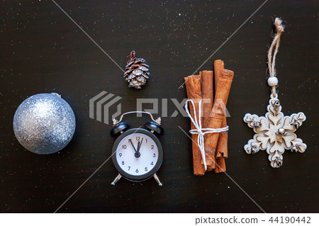 Christmas New Year Composition on dark black background 44190442