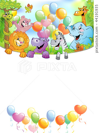 Cartoon cheerful animals, holiday background Cartoon cheerful animals, holiday background 44191935