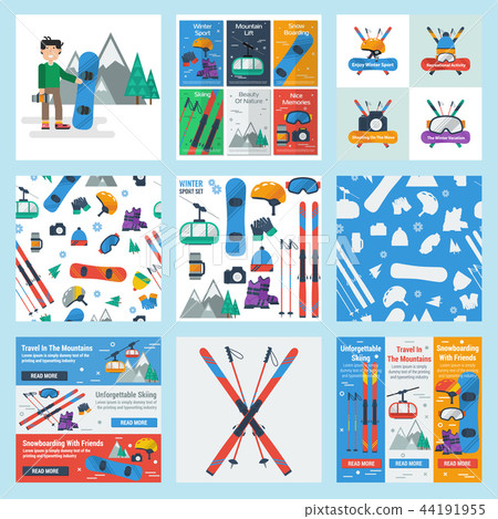 Nine square banners of winter and sport activity 44191955