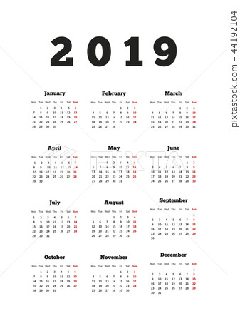 Calendar on 2019 year isolated on white Calendar on 2019 year isolated on white 44192104