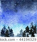 Abstract watercolor night landscape with fir trees 44194329