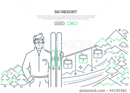 Ski resort - modern line design style banner Ski resort - modern line design style banner 44195462