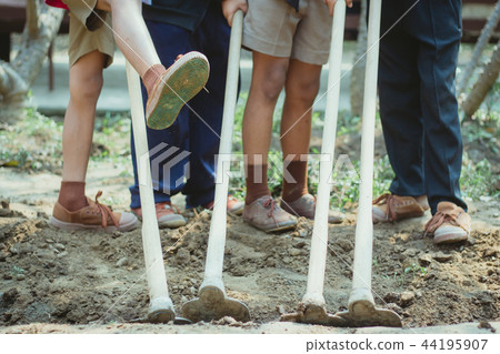The students help to dig up the grass  44195907