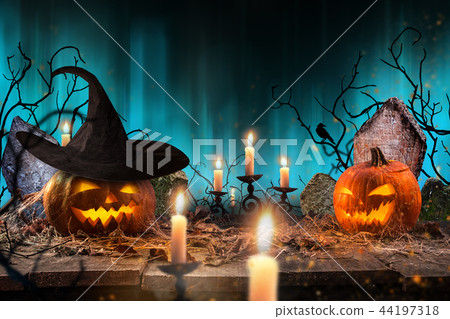 Halloween pumpkins on old wooden planks. Halloween pumpkins on old wooden planks. 44197318