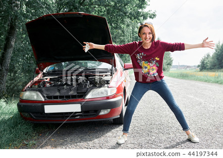 young girl with the red car young girl with the red car 44197344