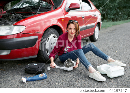 young girl with the red car young girl with the red car 44197347