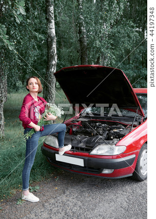 young girl with the red car young girl with the red car 44197348