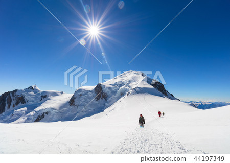 Trekking to the top of Mont Blanc mountain in French Alps Trekking to the top of Mont Blanc mountain in French Alps 44197349