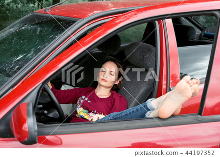young girl with the red car young girl with the red car 44197352