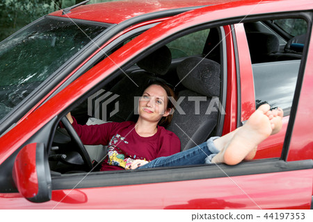 young girl with the red car young girl with the red car 44197353