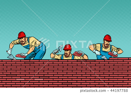 construction team laying a brick wall background 44197788