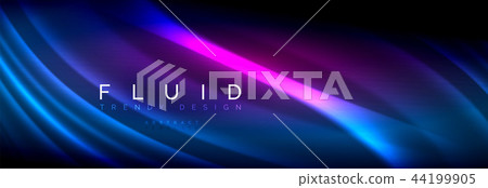 Neon glowing fluid wave lines, magic energy space light concept, abstract background wallpaper 44199905