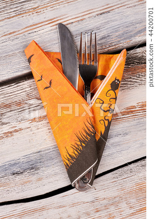 Happy Halloween table place setting. Happy Halloween table place setting. 44200701