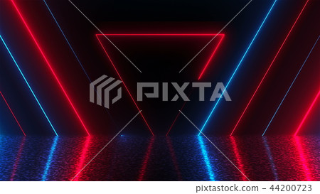 Abstract triangles neon tunnel with reflection, computer generated background, 3D render Abstract triangles neon tunnel with reflection, computer generated background, 3D render 44200723