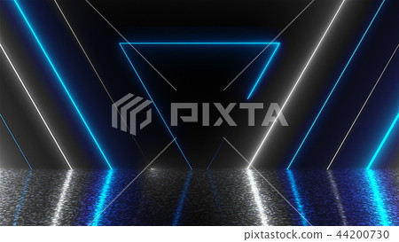 Abstract triangles neon tunnel with reflection, computer generated background, 3D render Abstract triangles neon tunnel with reflection, computer generated background, 3D render 44200730
