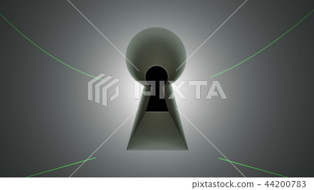 Key hole, lines and blinking fingerprint, computer generated abstract background, 3D rendering 44200783