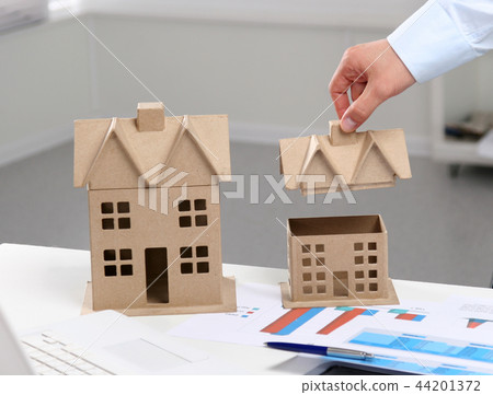 Image of new model house on architecture blueprint 44201372