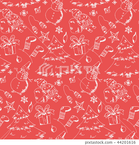 Red pattern with hand drawn Christmas elements 44201616