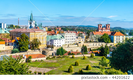 Aerial view of Litomerice from cathedral bell tower on sunny summer day, Czech Republic Aerial view of Litomerice from cathedral bell tower on sunny summer day, Czech Republic 44201622