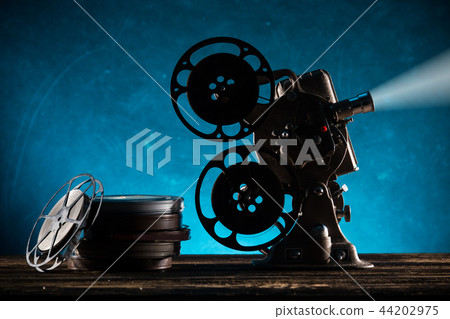 Old style movie projector, close-up. Old style movie projector, close-up. 44202975