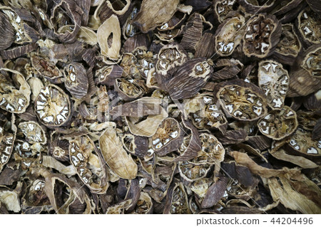 Chinese traditional medicine, close up dry herbs or leaves top view 157 Chinese traditional medicine, close up dry herbs or leaves top view 157 44204496