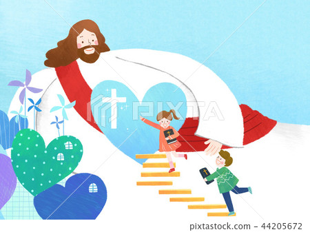 The bible school of Jesus with children vector illustration. 005 44205672