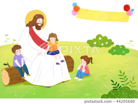 The bible school of Jesus with children vector illustration. 006 44205680