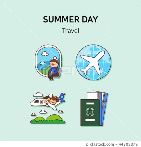 Set of icons for summer vector illustration. cute character flat style with colorful background. 013 44205879