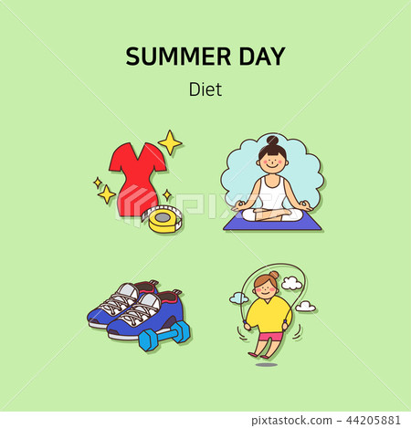 Set of icons for summer vector illustration. cute character flat style with colorful background. 011 44205881